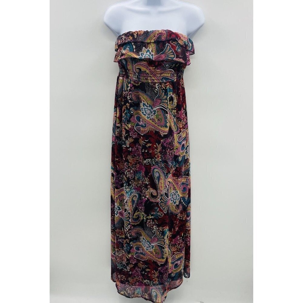Xhilaration Juniors Medium Paisley Print Strapless Chiffon Maxi Dress Purple